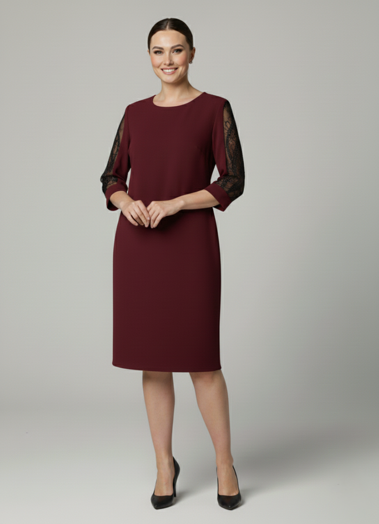 Valentina | Vestido Negro Clásico con Mangas Transparentes Bordadas