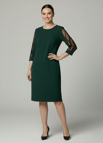 Valentina | Vestido Negro Clásico con Mangas Transparentes Bordadas