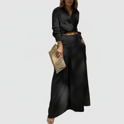 Patricia | Traje de verano con camisa anudada y pantalón palazzo de cintura alta