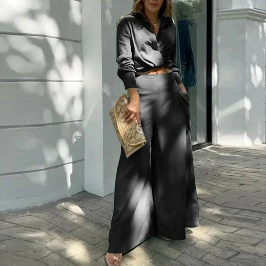 Patricia | Traje de verano con camisa anudada y pantalón palazzo de cintura alta