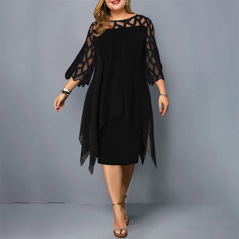 Camilla | Vestido negro asimétrico con mangas transparentes
