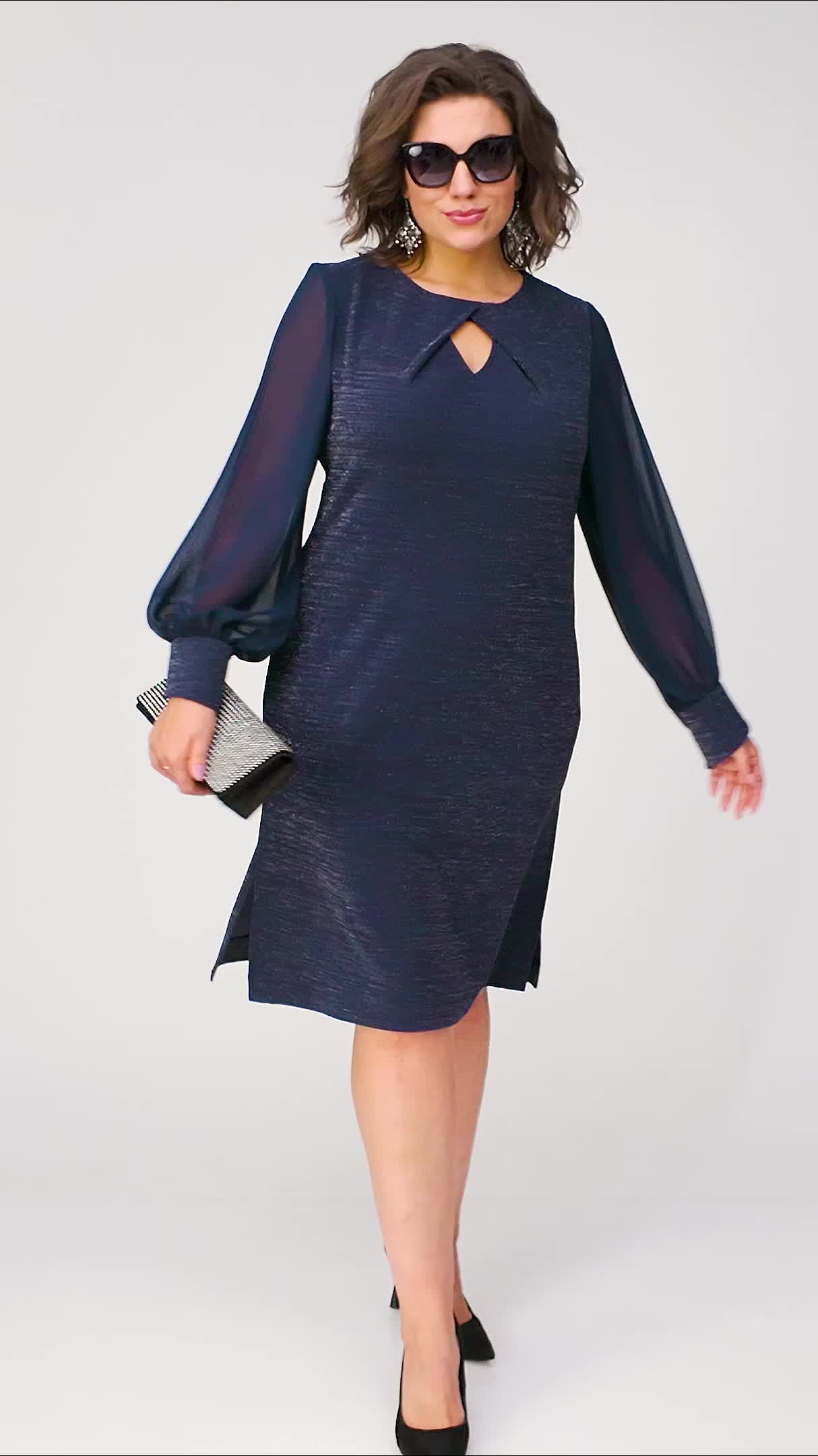 Loredana | Vestido negro elegante con mangas de chifón