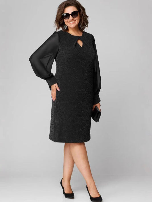 Loredana | Vestido negro elegante con mangas de chifón