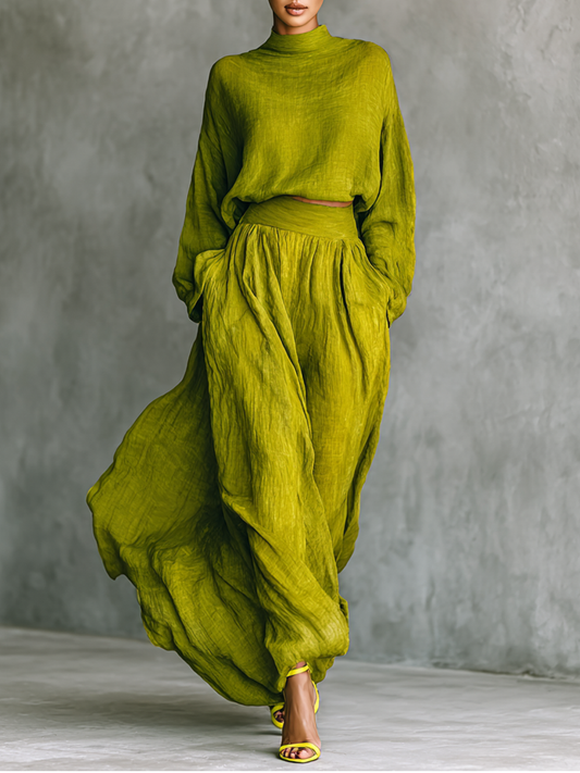 Celia | Traje de mujer verde en mezcla de algodón y lino