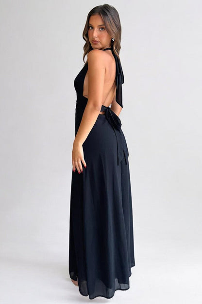 LILLI | Vestido maxi con cuello halter elegante y abertura alta