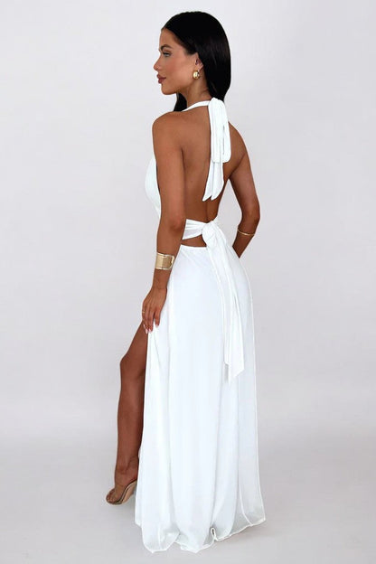 LILLI | Vestido maxi con cuello halter elegante y abertura alta