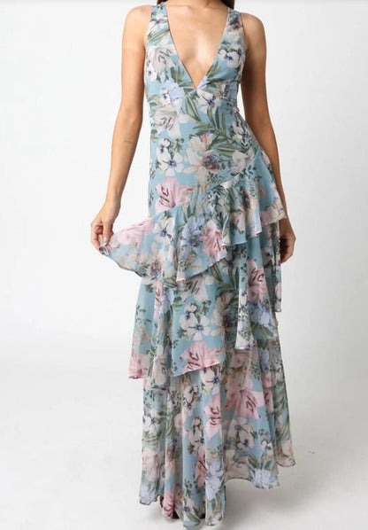 LISA | Vestido Maxi con Volantes Florales