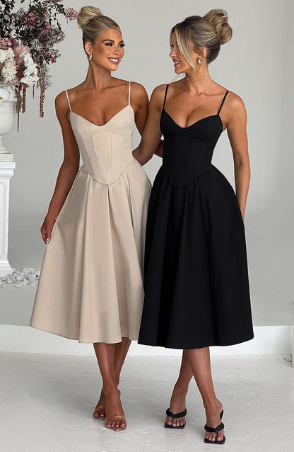 MAILEEN | Vestido midi elegante con corsé