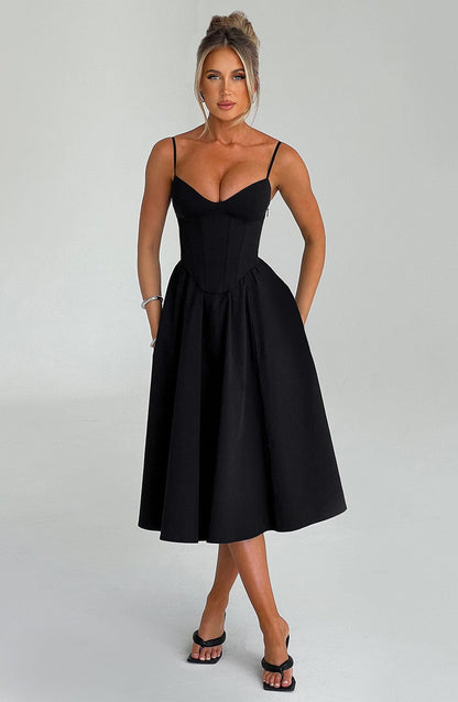 MAILEEN | Vestido midi elegante con corsé