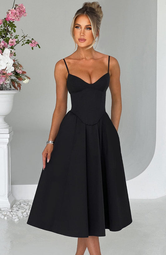 MAILEEN | Vestido midi elegante con corsé