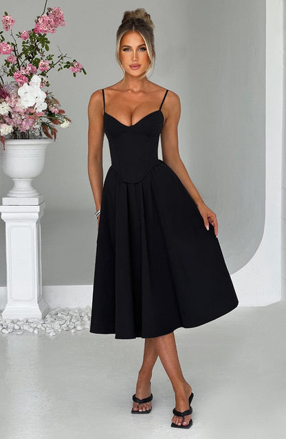 MAILEEN | Vestido midi elegante con corsé