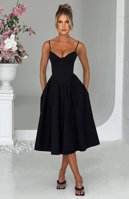 MAILEEN | Vestido midi elegante con corsé