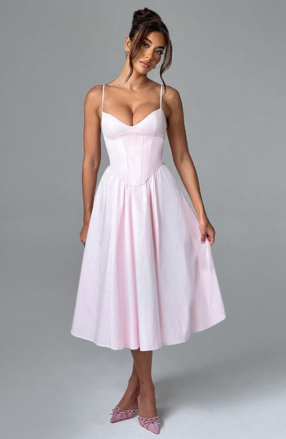 MAILEEN | Vestido midi elegante con corsé