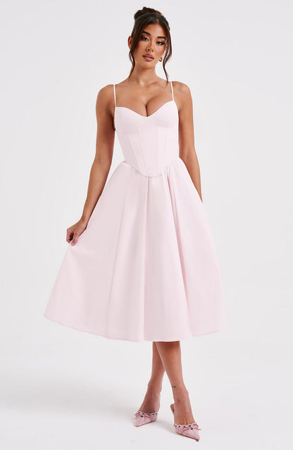 MAILEEN | Vestido midi elegante con corsé