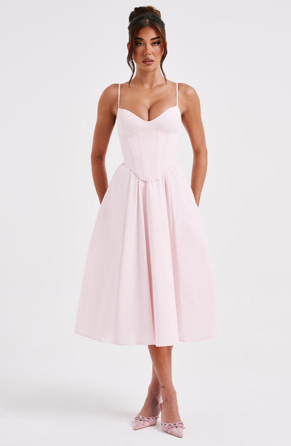 MAILEEN | Vestido midi elegante con corsé