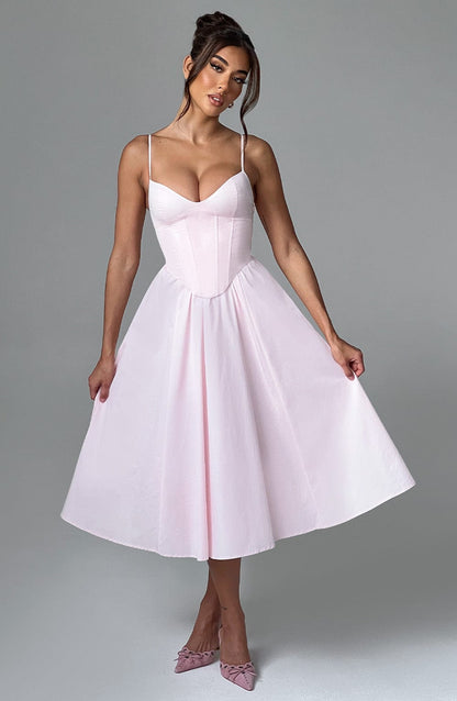 MAILEEN | Vestido midi elegante con corsé