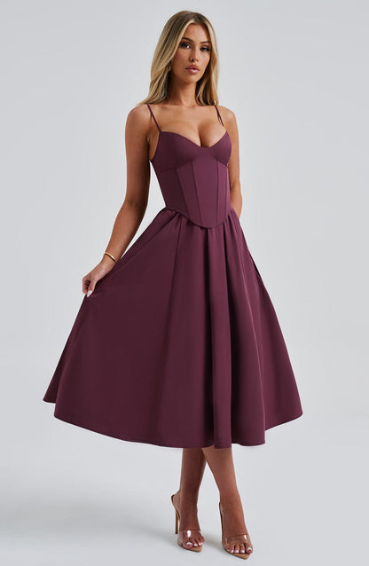 MAILEEN | Vestido midi elegante con corsé