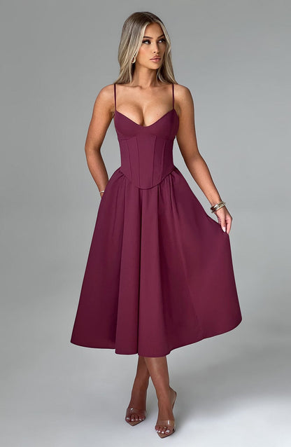 MAILEEN | Vestido midi elegante con corsé