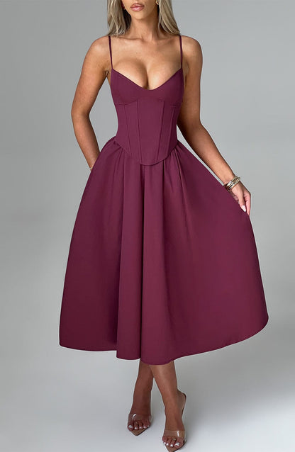 MAILEEN | Vestido midi elegante con corsé