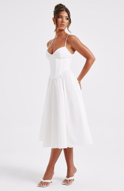 MAILEEN | Vestido midi elegante con corsé