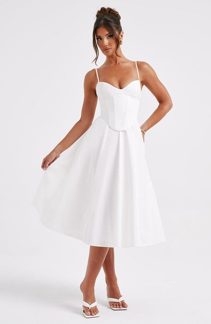 MAILEEN | Vestido midi elegante con corsé