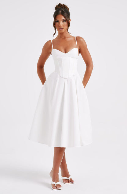 MAILEEN | Vestido midi elegante con corsé