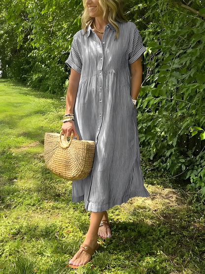 Lare |Vestido largo de rayas con bolsillos y cuello en V