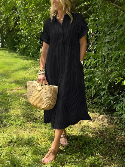 Lare |Vestido largo de rayas con bolsillos y cuello en V