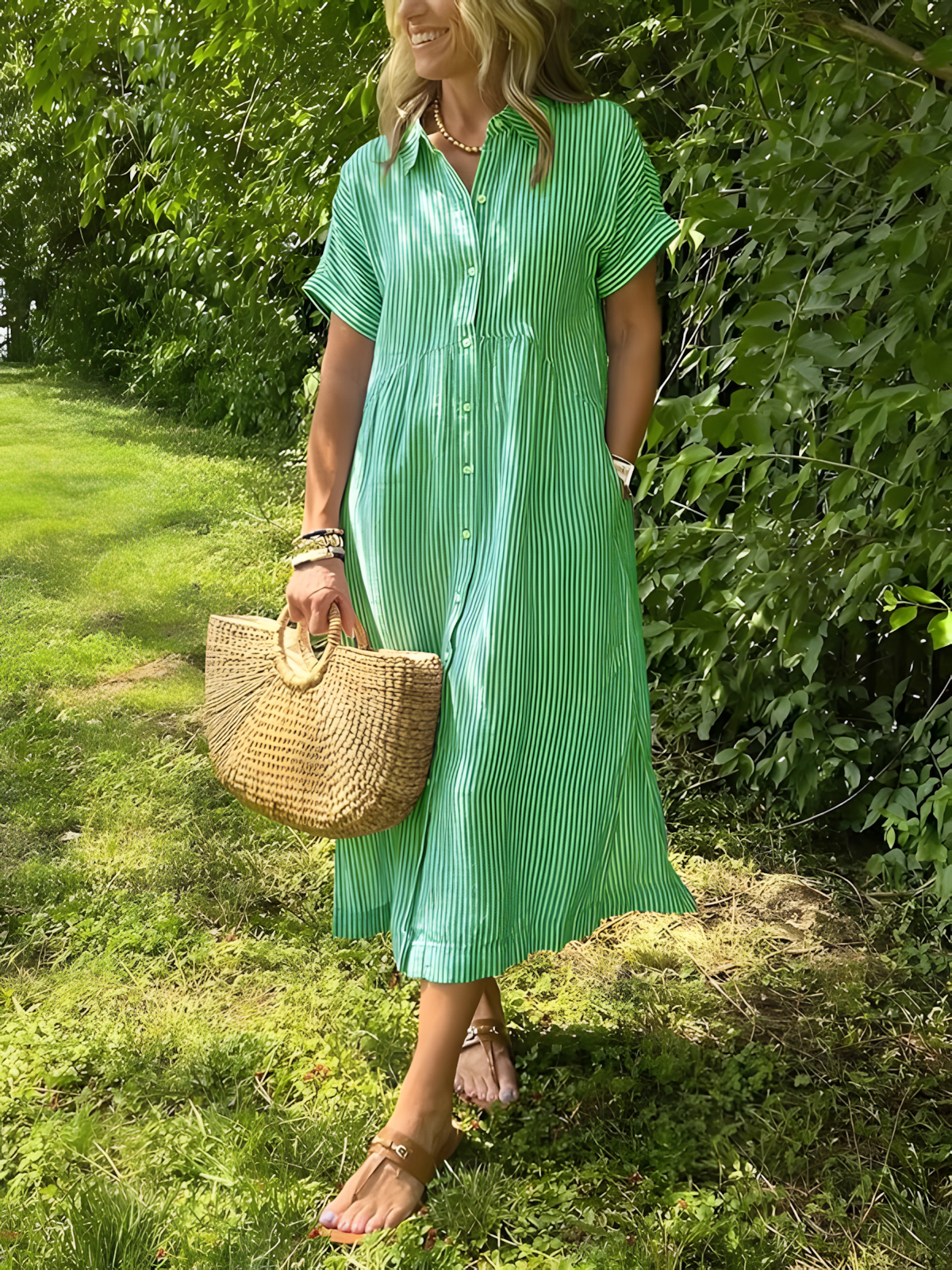 Lare |Vestido largo de rayas con bolsillos y cuello en V