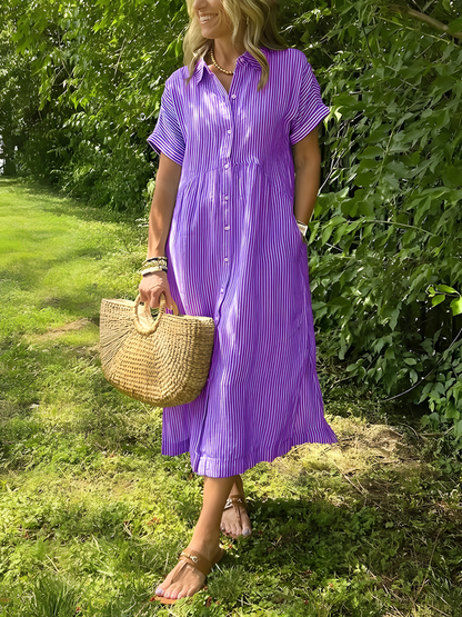 Lare |Vestido largo de rayas con bolsillos y cuello en V