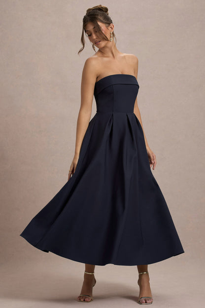 ANNE | Vestido midi elegante con escote de hombros descubiertos